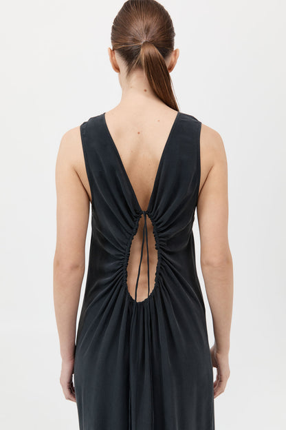 Drawstring Silk Dress 背面設計真絲洋裝 - 黑色